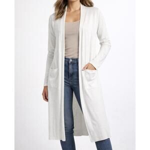 Nic Zoe Long Cardigan Women’s Sz L Open Front Cotton Cashmere Rolled Hem Duster